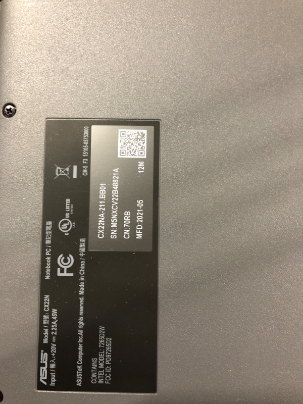 Photo 1 of ** NO REFUNDS**  ASUS Chromebook CX22N 11.6-inch HD Non-Touch 32GB eMMC Intel Celeron N3350 (4GB RAM, Intel UHD Graphics, SD Card Reader) Grey, CX22NA-211.BB01 