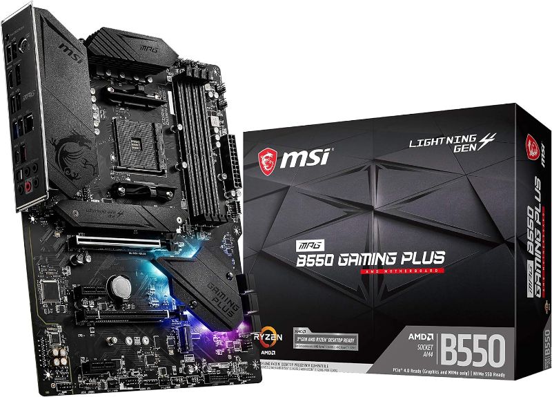 Photo 1 of MSI MPG B550 GAMING PLUS Gaming Motherboard (AMD AM4, DDR4, PCIe 4.0, SATA 6Gb/s, M.2, USB 3.2 Gen 2, HDMI/DP, ATX)