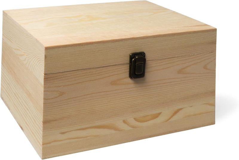Photo 1 of 
(1-Pack) 10.8x7x8x5.7-Inch Large Unfinished Wooden Box with Hinged Lid & Front Clasp for DIY Art Project Crafts Woodcraft Keepsake - Easy to Stain Paint...
