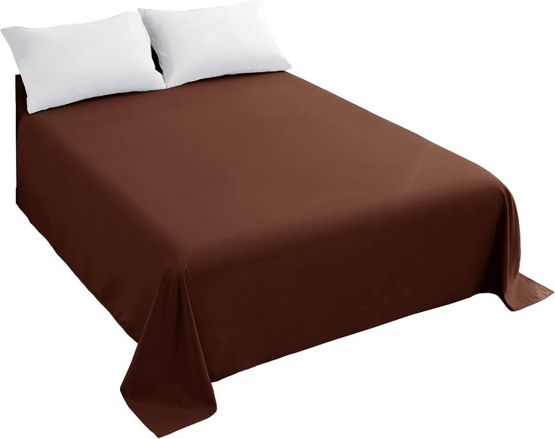 Photo 2 of Sfoothome Flat Sheet Single,1 Pack Solid Flat Sheet Smooth Touch Hotel Quality (Queen, Coffee)