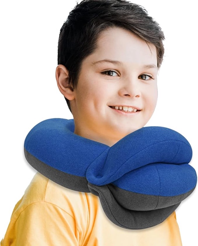 Photo 1 of BUYUE Kids Travel Pillows for Airplane, 360° Head Support Sleeping Essentials for Boys Long Flight, Skin-Friendly Soft Neck Pillow for Traveling in Car Seat, (Small, Blue Grey, 40-90 lbs)