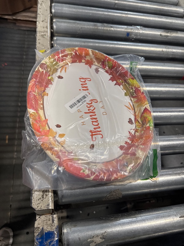 Photo 1 of 50 Count Large Thanksgiving Paper Plates: Fall Leaves Themed Heavy Duty Dinner Plates, Disposable Dinnerware Set for Autumn Harvest Friendsgiving Party Decorations Supplies (Oval, 10.2 x 12.6 Inch)