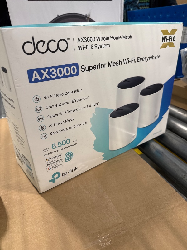 Photo 1 of TP-Link Deco AX3000 WiFi 6 Mesh System(Deco X55) - Covers up to 6500 Sq.Ft. , Replaces Wireless Router and Extender, 3 Gigabit ports per unit, supports Ethernet Backhaul (3-pack)