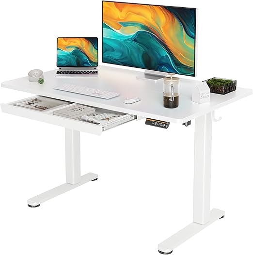 Photo 1 of YDN Standing Desk with Drawers, 48 x 24 Inch Electric Adjustable Height Stand Up Desk, Sit Stand Computer Desk for Home Office, White
