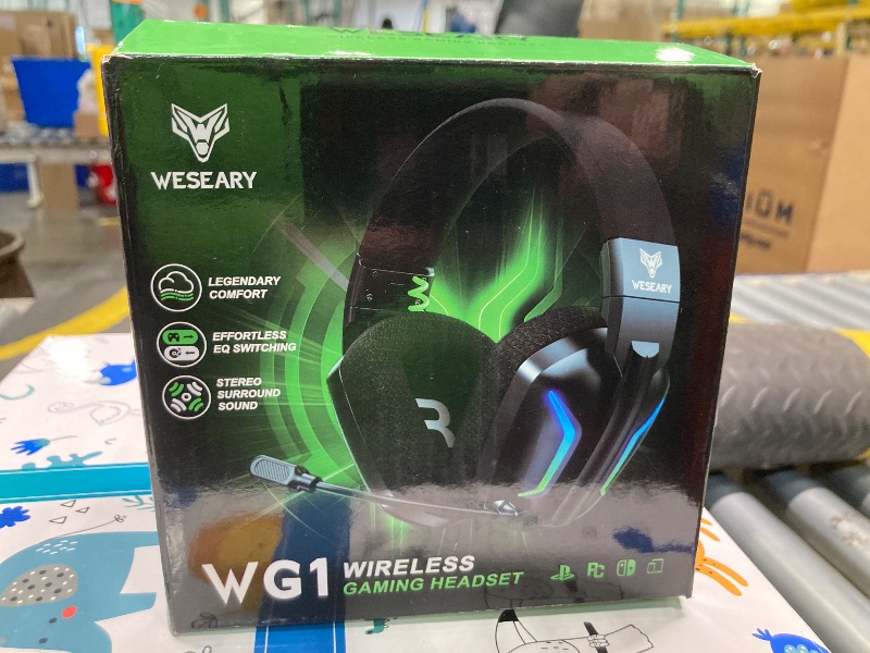 Photo 1 of WESEARY Wireless Gaming Headsets for PC, PS5, PS4, Switch, Mac, 2.4GHz Wireless Gaming Headphone with ENC Noise Canceling Microphone, Bluetooth 5.4, Cool Lighting, 50H Battery, 50mm Drivers