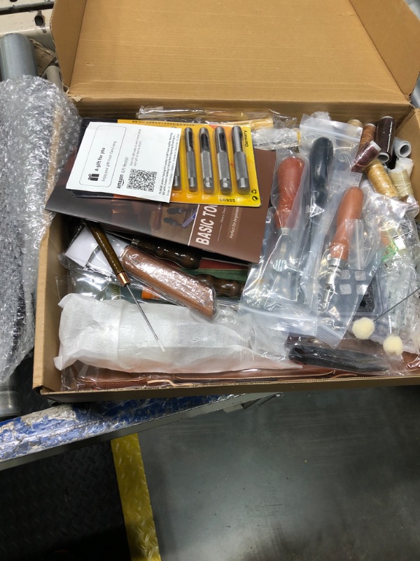 Photo 1 of TLKKUE Leather Tooling Kit Leather Craft Tools Leather Working Kit with Custom Handbag Cutting Mats Engraving Punching Sewing Stamping Sanding Tools Leather Tools for Leather Working Professional