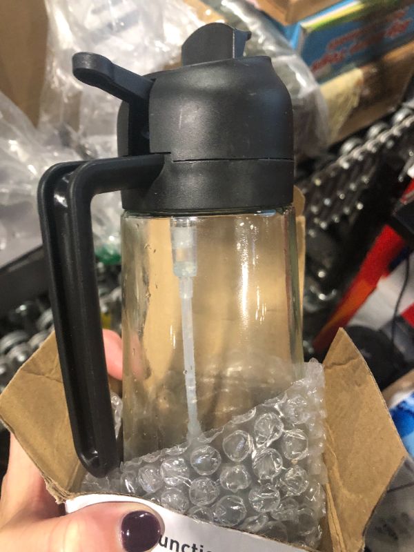 Photo 1 of ***USED***PUZMUG 2 in 1 Oil Dispenser and Oil Sprayer, Oil Dispenser For Kitchen, 17oz/500ml Glass Olive Oil Dispenser Bottle With Pourer, Oil Sprayer for Cooking, Kitchen, Salad, Barbecue (Black)