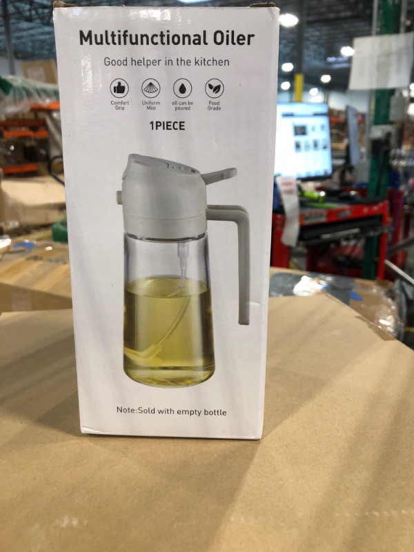 Photo 2 of ***USED***PUZMUG 2 in 1 Oil Dispenser and Oil Sprayer, Oil Dispenser For Kitchen, 17oz/500ml Glass Olive Oil Dispenser Bottle With Pourer, Oil Sprayer for Cooking, Kitchen, Salad, Barbecue (Black)