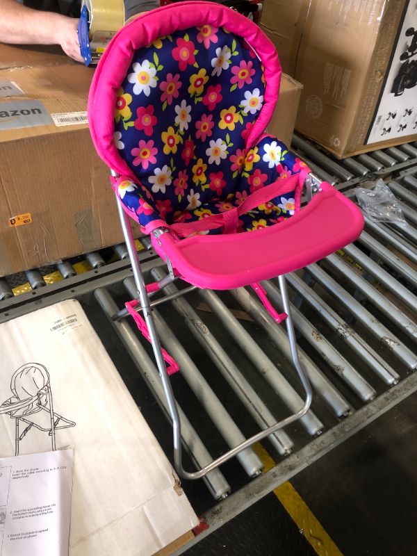 Photo 2 of ***button on the seat is little loose*** Fash n kolor - Baby Doll High Chair with Tray, Fits up to 18 inch Baby Dolls, Flower Print Toddler Furniture Toy High Chair for Dolls Toys Easy to fold for Compact Storage