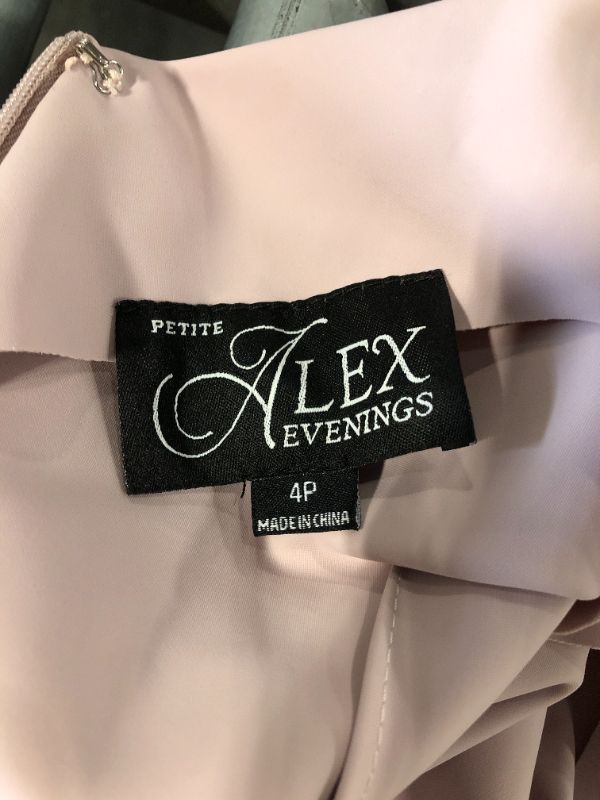 Photo 3 of Alex Evenings Women's Slimming Long Side Ruched Mother of The Bride Dress w/Cascade Ruffle Skirt Regular Sizes, Blush, 4 Petite