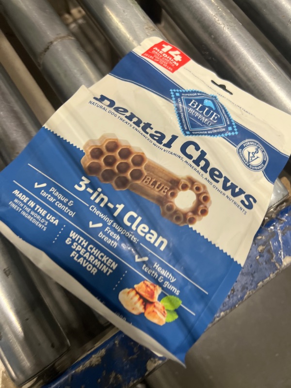 Photo 1 of ***Opened***
Blue Buffalo Medium Dental Chews for Dogs, Daily Dental Care Dog Treats Made in the USA with Natural Ingredients, Chicken & Spearmint (14 Count)