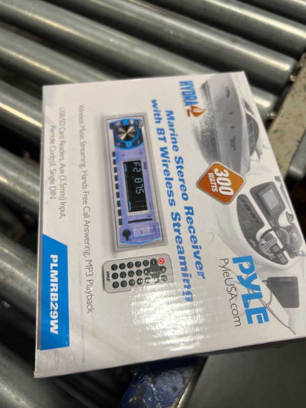 Photo 1 of Pyle Marine Bluetooth Stereo Radio - 12v Single DIN Style Boat In dash Radio Receiver System with Built-in Mic, Digital LCD, RCA, MP3, USB, SD, AM FM Radio - Remote Control - PLMRB29W (White)