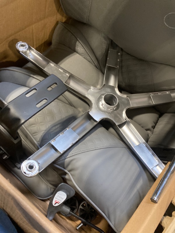 Photo 1 of EXCEBET Big and Tall Office Chair 400lbs Wide Seat, Leather High Back Executive Office Chair with Foot Rest, Ergonomic Office Chair Lumbar Support for Lower Back Pain Relief (Grey)  **bracket that holds the chair back is missing