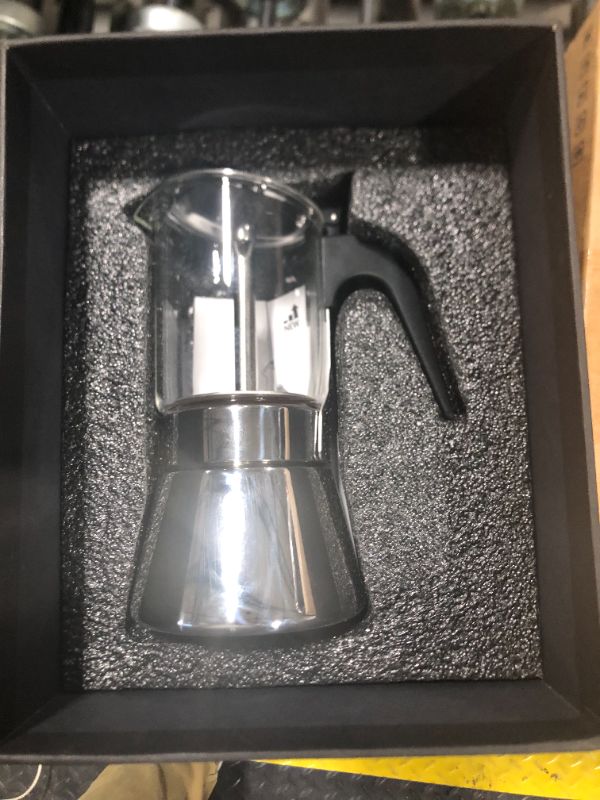 Photo 3 of ***USED***GEESTA Premium Crystal Glass-Top Stovetop Espresso Moka Pot - 4 / 6/ 9 Cups - Stainless Steel Coffee Maker- 160ml/5.6oz/4 cup (esHimpresso cup=40ml)- Valentines Day Gifts