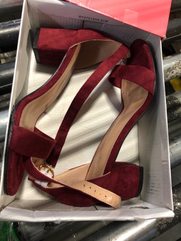 Photo 2 of Allegra K Women's Open Toe Block Heel Ankle Strap Sandals (Size US 8.5) Burgundy