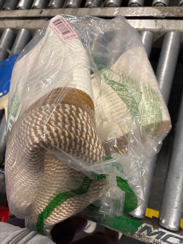 Photo 1 of KAKAMAY Large Blanket Basket (20"x13"),Woven Baskets for storage Baby Laundry Hamper, Cotton Rope Blanket Basket for Living Room, Laundry, Nursery, Pillows, Baby Toy chest (White/Brown)