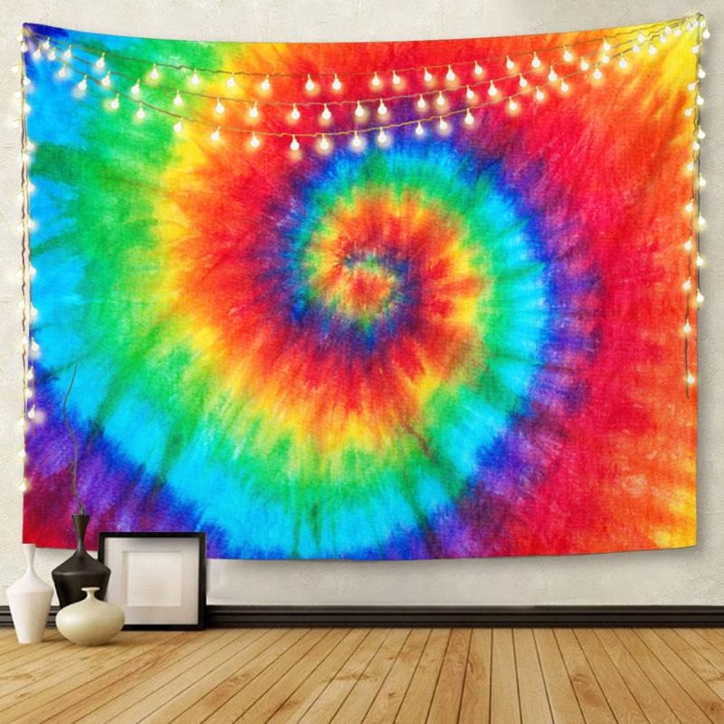 Photo 1 of ***USED***Emvency Tapestry Colorful Rainbow Spiral Tie Dye Pattern Color Dyed Batik Home Decor Wall Hanging for Living Room Bedroom Dorm 60x80 Inches