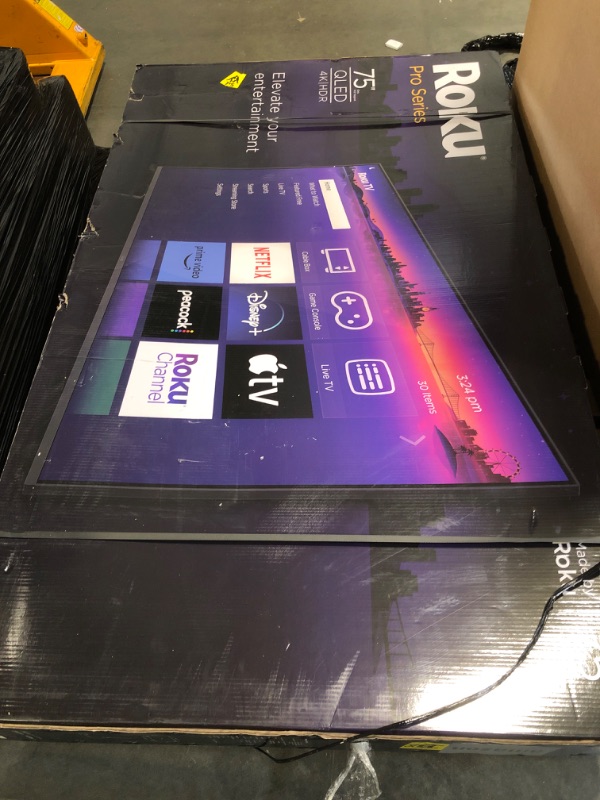 Photo 1 of Roku Smart TV – 75-Inch Pro Series 4K QLED RokuTV with Backlit Roku Voice Remote Pro, Dolby Vision IQ, 120Hz Refresh Rate – Live Local News, Sports, Gaming