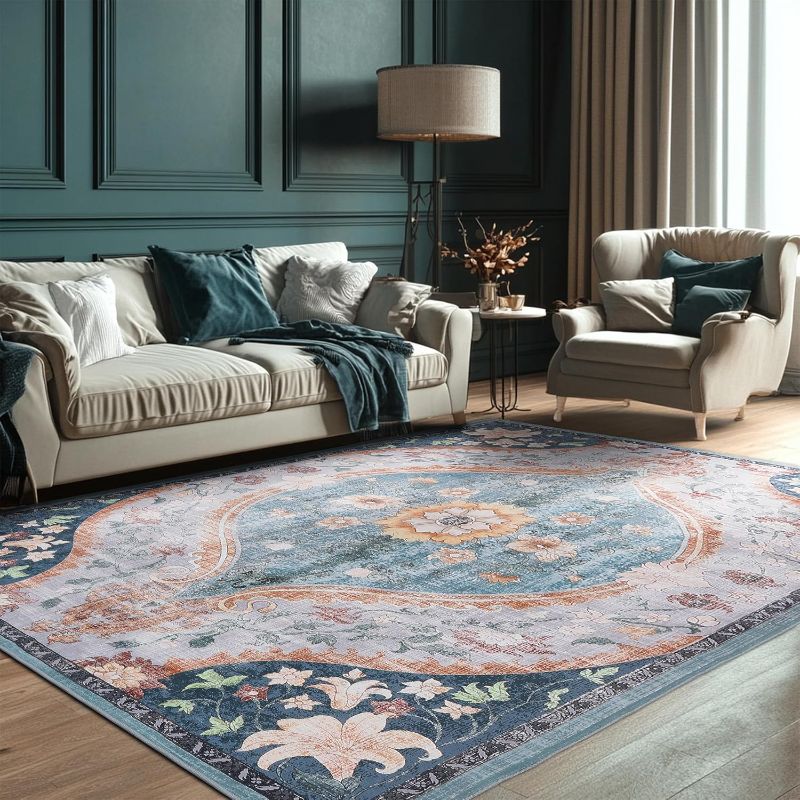 Photo 1 of ***STOCK PHOTO SIMILAR ITEM***Rugs for Living Room Dining Room Area Rug Carpet Non Shedding Rugs with Non Slip Backing Machine Washable Rugs Boho Floral Medallion Area Rugs for Bedroom(Teal/Multi