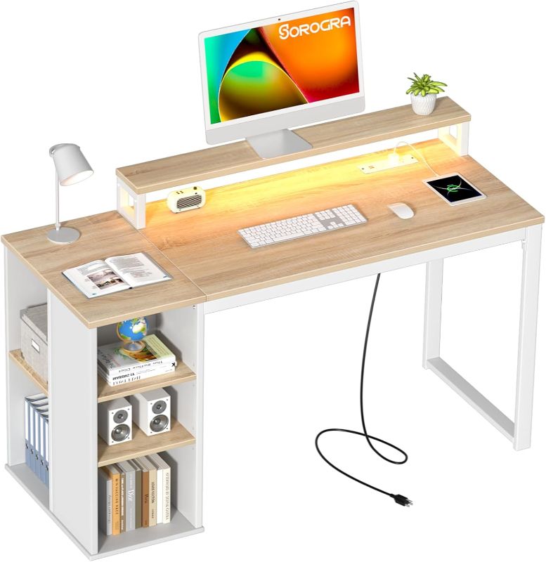 Photo 1 of ***STOCK PHOTO SIMILAR ITEM***Small Desk for Bedroomn, 47.2 inch Computer Desk with Storage Shelves and Monitor Stand, Home Office Desks with Led Light for Kids, Boys, Student, Men, Oak
