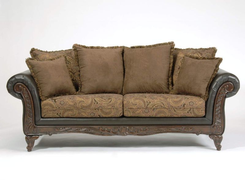 Photo 1 of 1 LOVESEAT / 1 SOFA  - Roundhill Furniture San Marino 2-Tone Fabric Loveseat Love Seats, Chocolate / Roundhill Furniture San Marino Sofas, Chocolate (2 COUCHES) ***TRUCK NEEDED***
