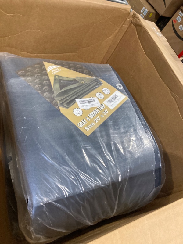 Photo 1 of RAINDEWAY 20x30 Feet Super Heavy Duty Tarp 18 Mil, UV Resistant, Weatherproof, Multipurpose Waterproof Poly Tarp with Grommets and Reinforced Edges, Brown/Gray Tarp