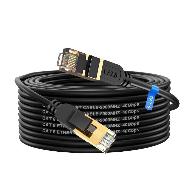 Photo 1 of Cat 8 Ethernet Cable, 50FT High Speed Heavy Duty 26AWG Cat8 LAN Network Cable 40Gbps, 2000Mhz with Gold Plated RJ45 Connector, Outdoor&Indoor Internet Cable Compatible for Router Gaming Modem Xbox