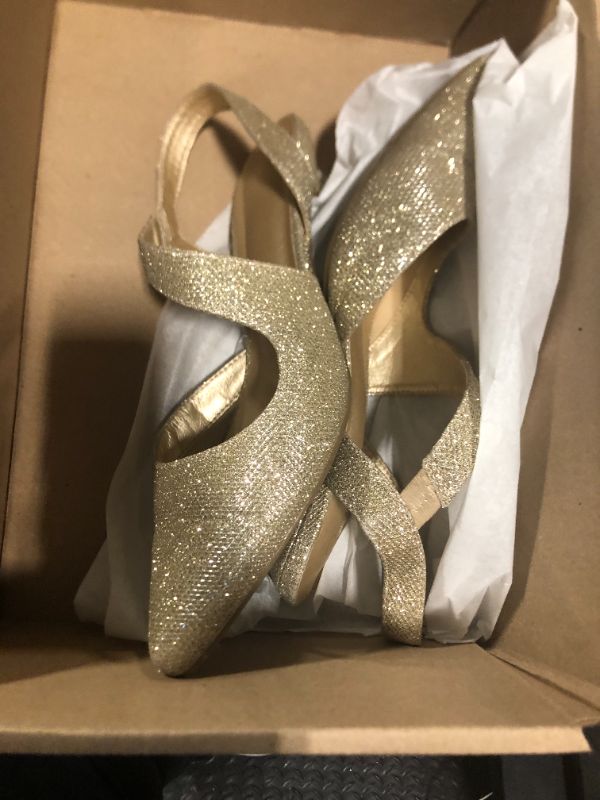 Photo 1 of ***uSED***mysoft Women's Pumps 2 inch Low Heel Pointed Toe Slingback Wedding Party Dress Shoes Gold