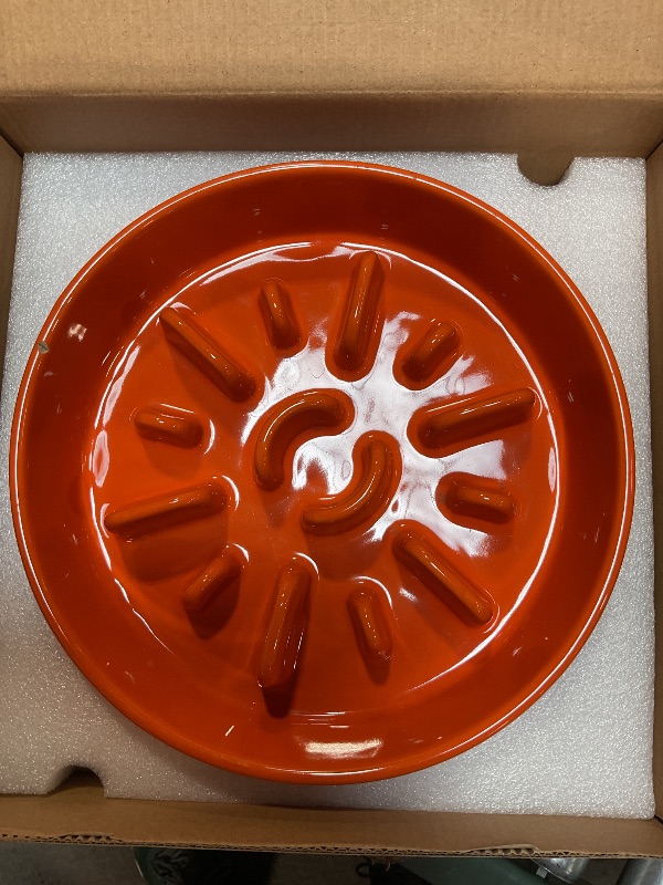 Photo 3 of *HAS CHIP SEE PICTURE FOR DETAILS* LE TAUCI Dog Bowls Slow Feeder Ceramic, 3 Cups Dog Feeder Dog Food Bowl, Slow Bowl, Puppy Bowl, 9.5 Inch Puzzle Feeders, Sun Orange