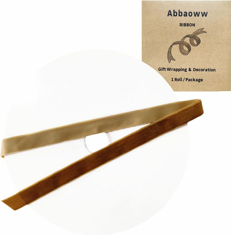 Photo 1 of Abbaoww 25 Yards Brown Velvet Ribbon 1 Inch Single Face Velvet Ribbon for Christmas Wreath Decoration Gift Wrapping DIY Project Bow Making (Brown, 1 Inch)
