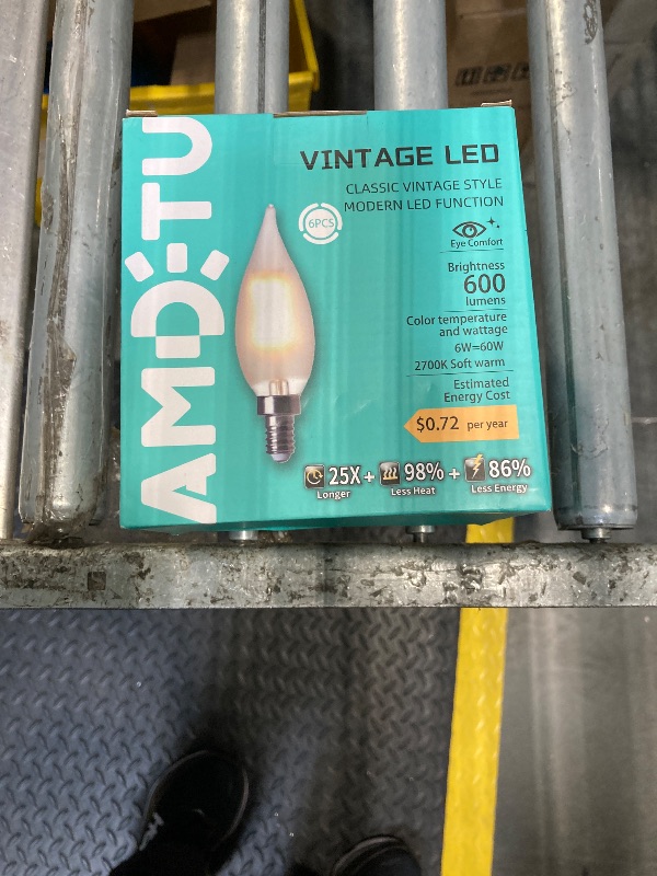 Photo 1 of AMDTU E12 60 Watt Equivalent Frosted LED Candelabra Bulb Candle CA10 Chandelier Light Dimmable Small Base, Ideal for Dining Rooms, Living Rooms, and Porch, Long-Lasting Light for Cozy Indoor Settings