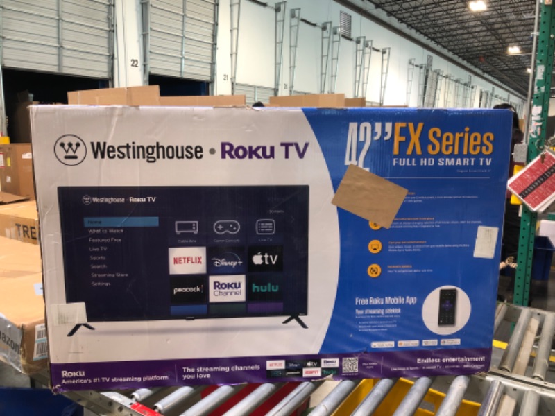 Photo 2 of ****UNTESTED**** Westinghouse Roku TV - 42 Inch Smart TV, 1080P LED Full HD TV with Wi-Fi Connectivity and Mobile App, Flat Screen TV Compatible with Apple Home Kit, Alexa and Google Assistant