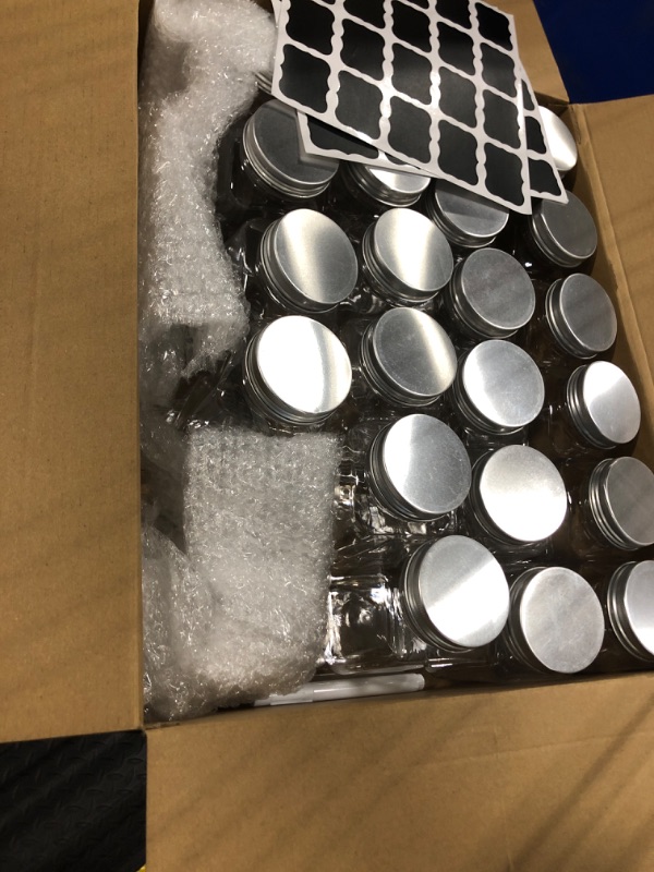 Photo 1 of 12 Oz Square Plastic Jar Storage Container with Lids Labels Pen, Wide Mouth Clear PET Seal Jar Empty Candy Jar Airtight Plastic Mason Jars Plastic Spice Containers for Kitchen Storage Craft (24 Pcs)