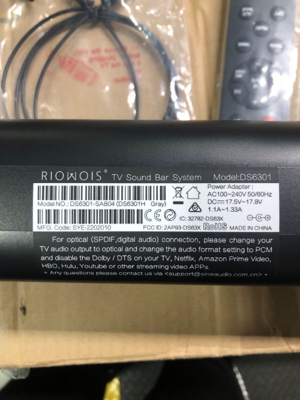 Photo 5 of ***sound is not loud, unknown if connect on TV will work better*** RIOWOIS Sound Bar for Smart TV, Soundbar TV Speakers with Customized Bass Reflector, Compact Design and Easy Set up, Home Audio Surround Sound System for TV PC Projector, Wall Mountable