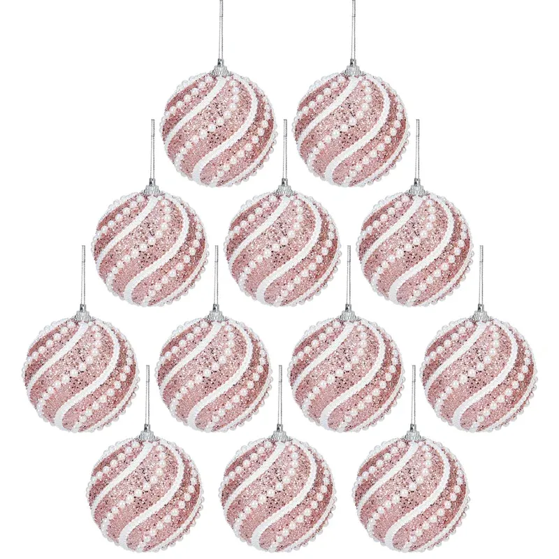 Photo 1 of 3.15" 12pcs Christmas Ball Ornaments Sequin Shatterproof Christmas Tree Ornaments DecorativeHanging Pearl Balls for Xmas Trees,Holiday Party(Pink)