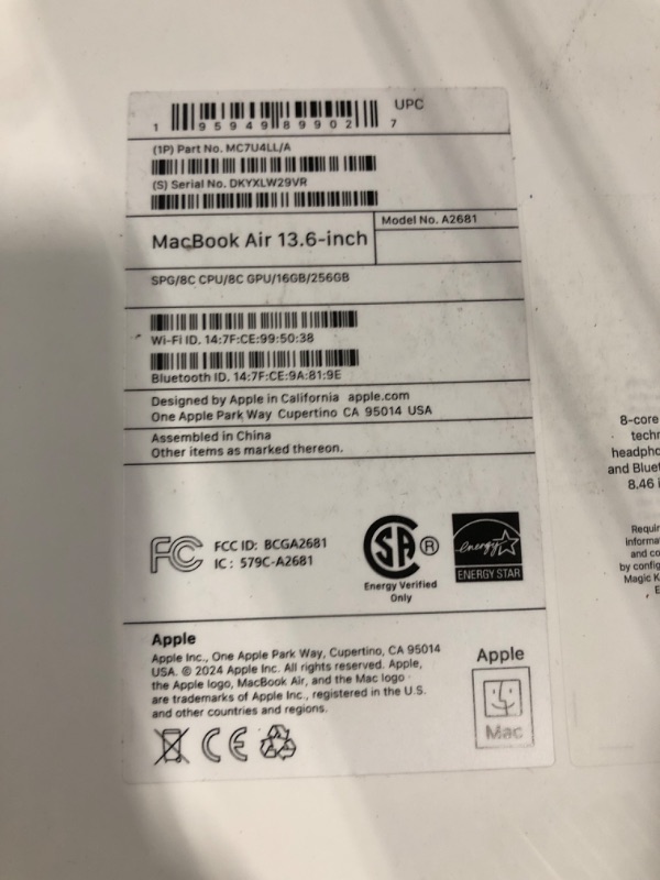 Photo 4 of Apple 2022 MacBook Air Laptop with M2 chip: Built for Apple Intelligence, 13.6-inch Liquid Retina Display, 16GB RAM, 256GB SSD Storage, Backlit Keyboard, 1080p FaceTime HD Camera; Space Gray