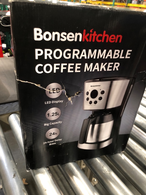 Photo 1 of Bonsenkitchen Programmable Coffee Maker 10 Cup, Compact Coffee Machine with 50 oz Thermal Carafe Coffee Pot, Brew Strength Control, Mid-Brew Pause and Anti-Drip Function Stainless Steel Coffee Maker