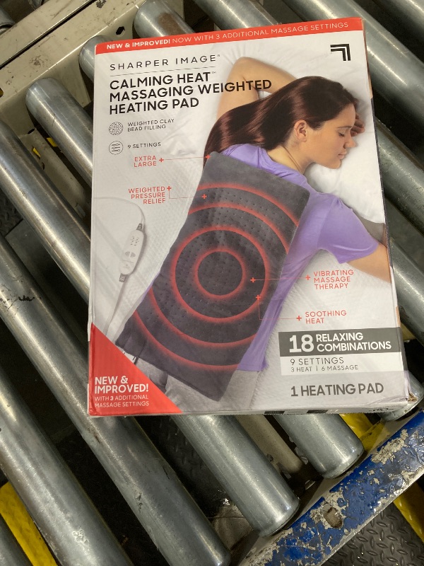 Photo 2 of Calming Heat Massaging Weighted Heating Pad by Sharper Image- Weighted Electric Heating Pad with Massaging Vibrations, 6 Settings- 3 Heat, 3 Massage- 9 Relaxing Combinations, 12” x 24”, 4 lbs