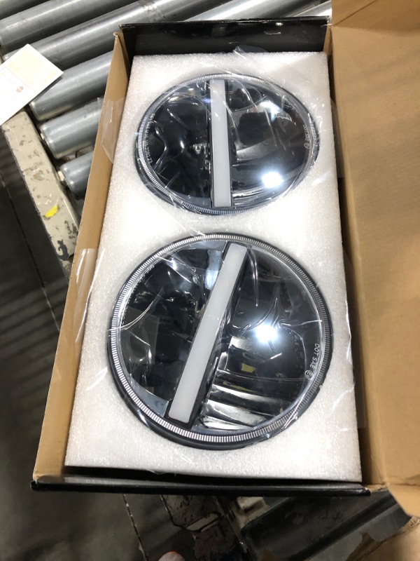 Photo 1 of UNI-SHINE 7-Inch LED Headlights - with Amber Turn Signal White DRL, DOT Approved, Hi/Lo Beam, Compatible with Jeep Wrangler JK TJ CJ, Chevy, and Miata