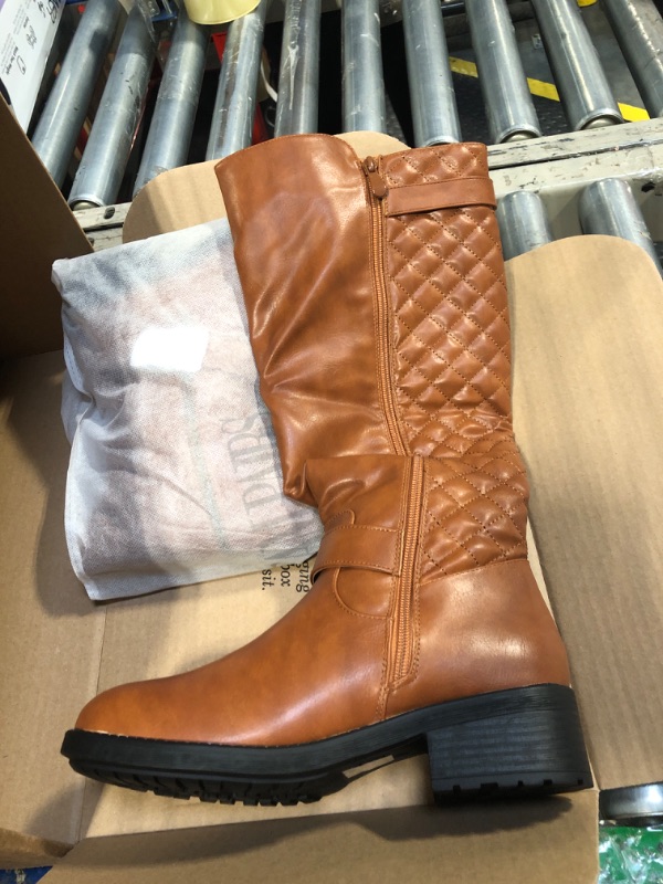 Photo 2 of ***SIZE 7, still looks new***DREAM PAIRS Women's Knee-High Boots Comfortable Chunky Block Heel Round Toe Side Zipper Riding Fashion Buckles Biker Motorcycle Boots,Size 7,LIGHT BROWN,UTAH