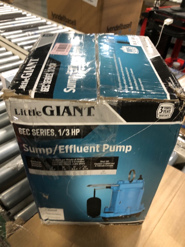 Photo 3 of ** dirty**Little Giant 6EC-CIA-SFS 1/3 HP, 115-Volt, 3180 GPH Automatic Cast Iron Submersible Sump/Effluent Pump with Polypropylene Base, Integral Snap-Action Float Switch and 10-Ft. Cord, Blue, 506807