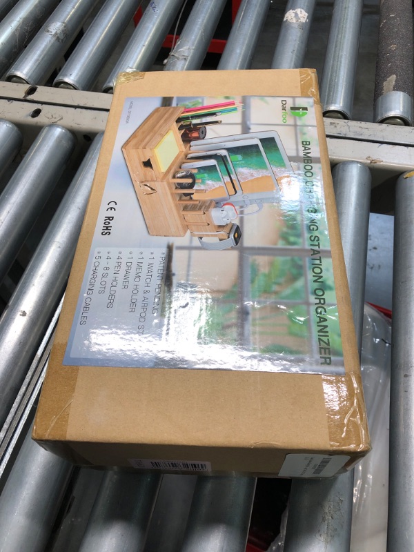 Photo 1 of Bamboo Charging Station for Multiple Devices - Darfoo Desktop Docking Station Organizer Compatible with Cell Phones, Tablet, Smart Watch & Earbuds (Included 6 Mixed Cables, No USB Charger)