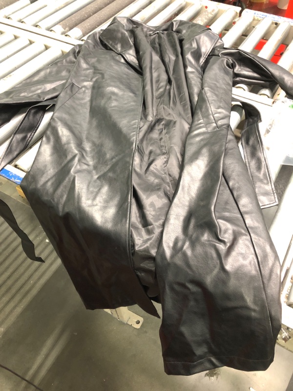 Photo 2 of ***USED***Leather Jacket Women Trench Coat Long Loose Button Jacket Open Front Motorcycle Coat with Belt