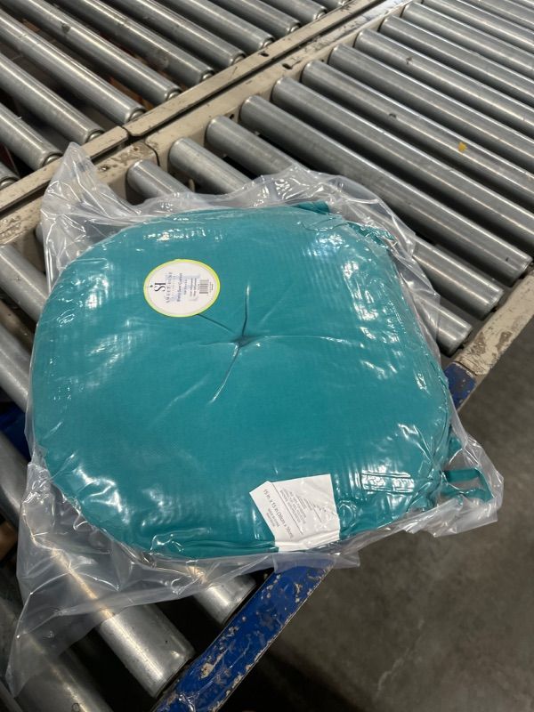 Photo 2 of ***USED***Sweet Home Collection Outdoor Furniture Cushion Bistro Chair Pads Premium Comfortable Thick Fiber Fill Tufted 15" x 15" Patio Seat Cover with Ties, 2 Count (Pack of 1), Teal