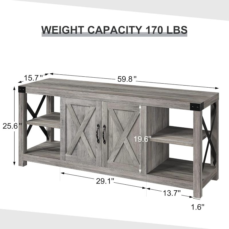 Photo 1 of ***SIMILAR****IDEALHOUSE Farmhouse TV Stand for 65/60/55 Inches, Mid Century Modern Entertainment Center with Storage Cabinets and Open Shelves, Wood TV Table Media Console for Living Room, Bedroom, Grey https://a.co/d/3oeaGLA