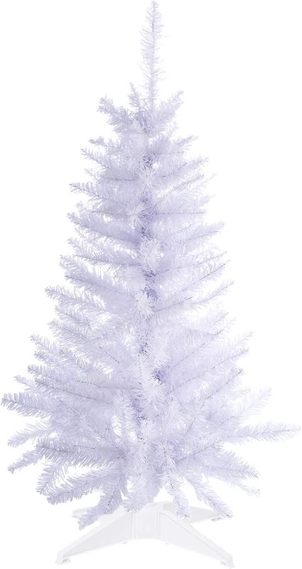 Photo 1 of 4ft Lighted Artificial White Christmas Tree | Leeheeyee Small Xmas Tree, Not Pre-lit White Tinsel Pine Trees with Lights, Ideal for Ideal for Home, Office, and Xmas Party Décor