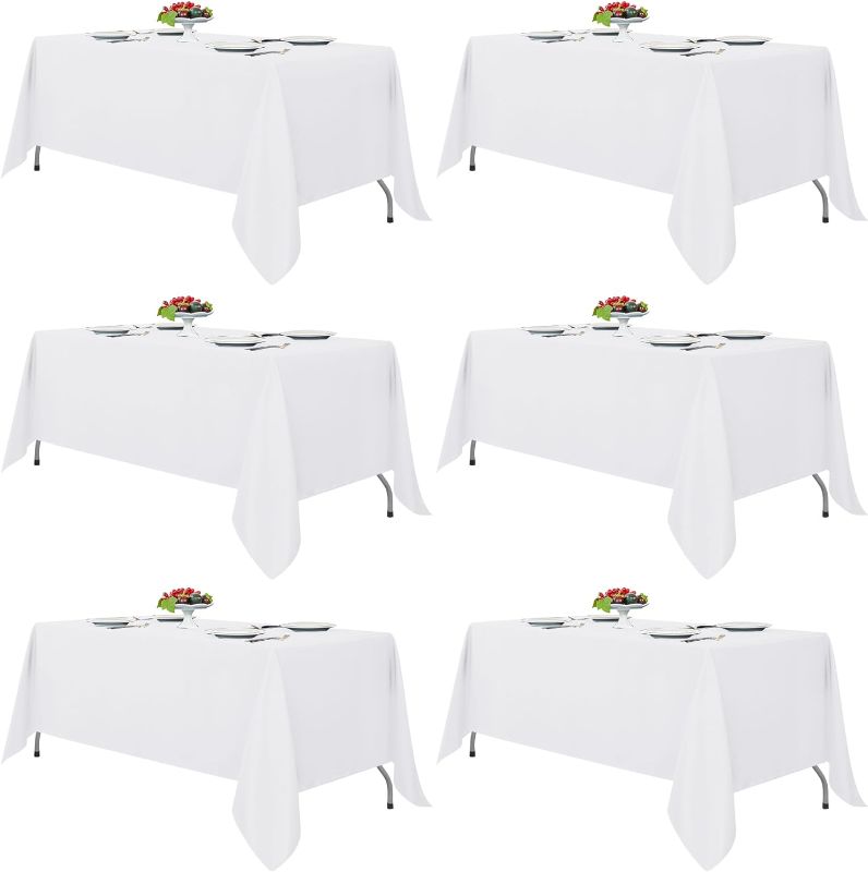 Photo 1 of *WILL NEED TO BE CLEANED*
Fitable White Tablecloths for Rectangle Tables, 6 Pack - 70 x 120 Inches - Reusable and Washable Table Clothes for 6-8 Ft Tables, Polyester Fabric Table Covers for Wedding, Party, Banquet