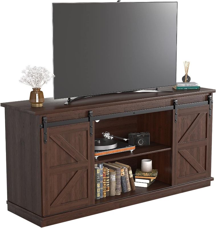 Photo 1 of ***Not Exact***
JUMMICO TV Stand for 65 Inch TV, Entertainment Center with Storage Cabinets and Sliding Barn Doors, Mid Century Modern Media TV Console Table for Living Room Bedroom (Brown)