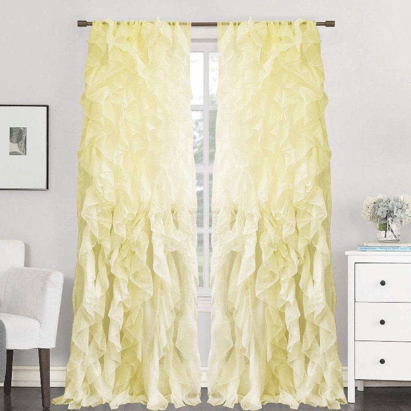 Photo 1 of *** bulk, final sale not returnable ***  Sweet Home Collection SHRPNL-84-MZE-2PK Sheer Voile Vertical Ruffled Window Curtain Panel 50" X 84", Maize, 84" x 50"