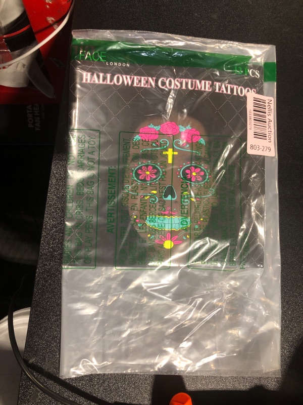 Photo 1 of 12 PCS Day of the Dead Costume Tattoos for Halloween - Temporary Sugar Skull Face Stickers for Makeup, Masquerade, Parties. Halloween tattoos, Face & Body Tattoos for Events. Day of the Dead Tattoos